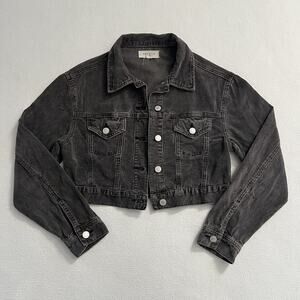 PacSun Corduroy Cropped Trucker Jacket Heather Black Charcoal Gray Cotton XS / S